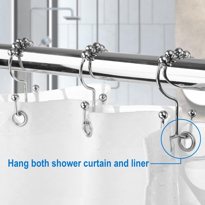 TOPROD Shower Curtain Hooks Rings, Double Sided Shower Curtain Hooks, Stainless Steel Shower Hooks Rust Proof for Bathroom Shower Curtain Rod Curtains, Free Gliding, Chrome, Set of 12 - Image 2